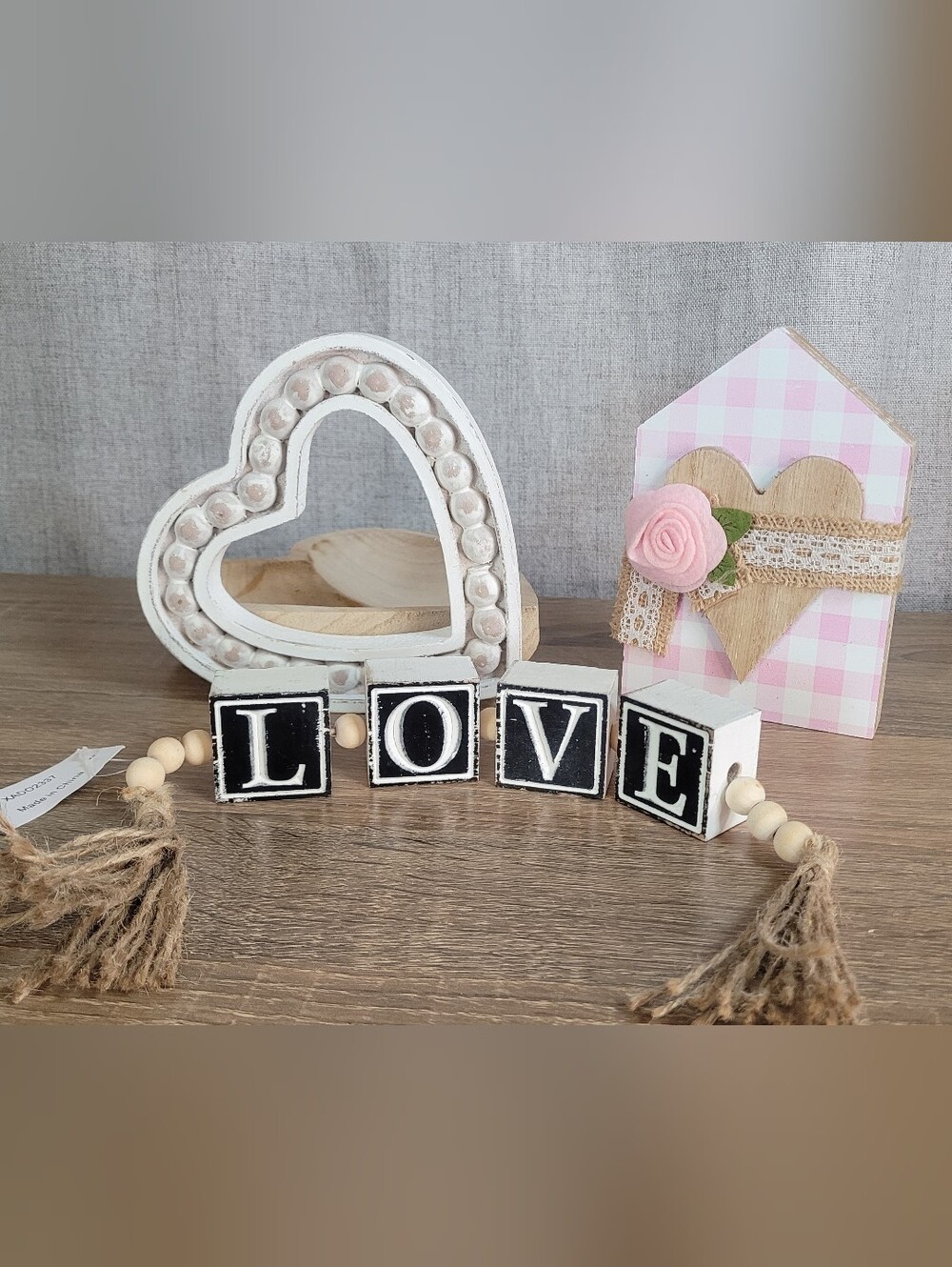 LOVE Block Garland with Black & White Letter Blocks Heart Home Accents Decor